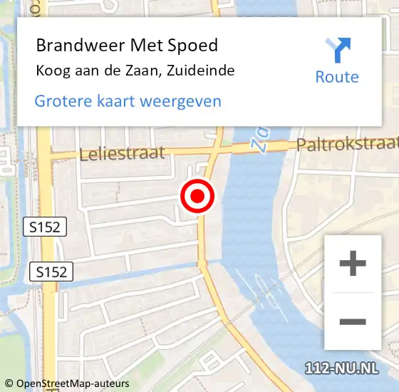 Locatie op kaart van de 112 melding: Brandweer Met Spoed Naar Koog aan de Zaan, Zuideinde op 27 juni 2021 04:26