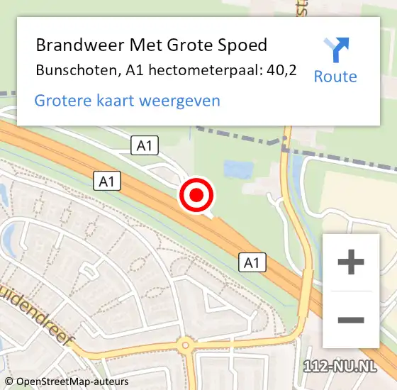 Locatie op kaart van de 112 melding: Brandweer Met Grote Spoed Naar Bunschoten, A1 hectometerpaal: 40,2 op 27 juni 2021 04:40