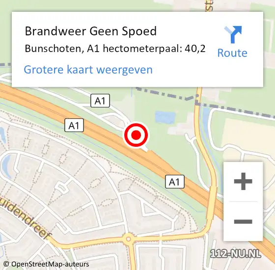 Locatie op kaart van de 112 melding: Brandweer Geen Spoed Naar Bunschoten, A1 hectometerpaal: 40,2 op 27 juni 2021 04:43