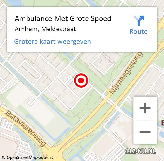 Locatie op kaart van de 112 melding: Ambulance Met Grote Spoed Naar Arnhem, Meldestraat op 27 juni 2021 06:54