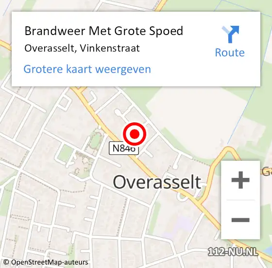 Locatie op kaart van de 112 melding: Brandweer Met Grote Spoed Naar Overasselt, Vinkenstraat op 27 juni 2021 08:30