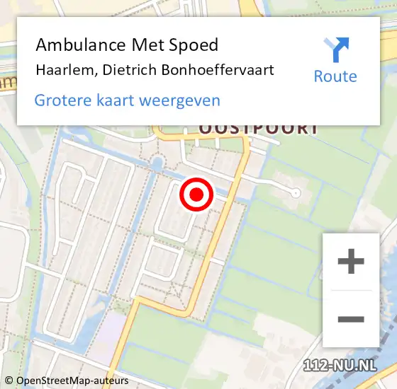 Locatie op kaart van de 112 melding: Ambulance Met Spoed Naar Haarlem, Dietrich Bonhoeffervaart op 27 juni 2021 09:22