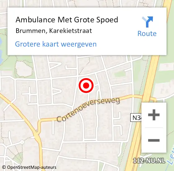 Locatie op kaart van de 112 melding: Ambulance Met Grote Spoed Naar Brummen, Karekietstraat op 27 juni 2021 09:58