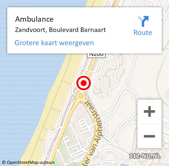 Locatie op kaart van de 112 melding: Ambulance Zandvoort, Boulevard Barnaart op 27 juni 2021 10:25