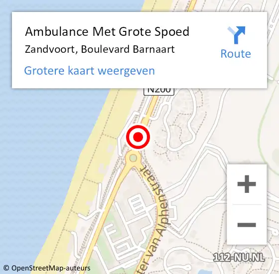 Locatie op kaart van de 112 melding: Ambulance Met Grote Spoed Naar Zandvoort, Boulevard Barnaart op 27 juni 2021 10:25