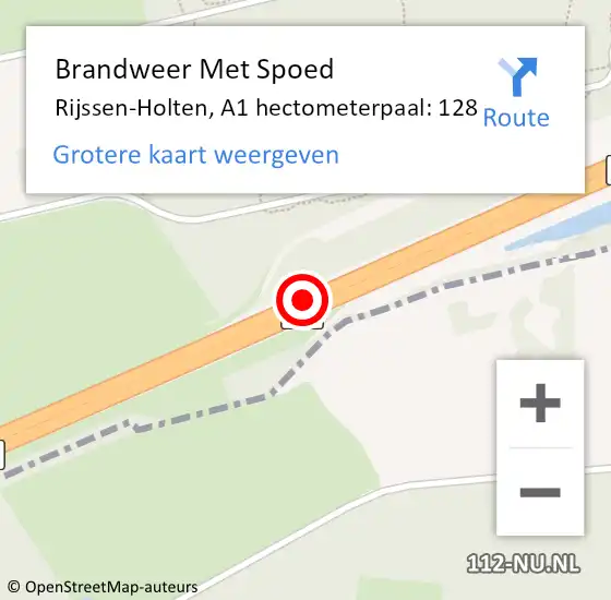 Locatie op kaart van de 112 melding: Brandweer Met Spoed Naar Rijssen-Holten, A1 hectometerpaal: 128 op 27 juni 2021 11:12