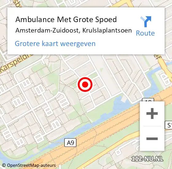 Locatie op kaart van de 112 melding: Ambulance Met Grote Spoed Naar Amsterdam-Zuidoost, Krulslaplantsoen op 27 juni 2021 11:16