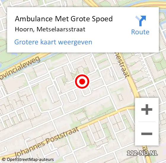 Locatie op kaart van de 112 melding: Ambulance Met Grote Spoed Naar Hoorn, Metselaarsstraat op 27 juni 2021 12:07