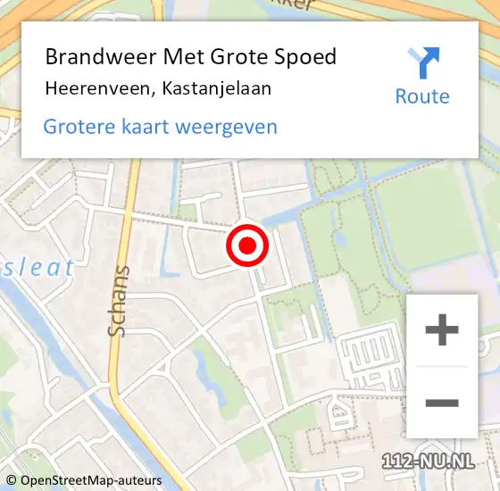 Locatie op kaart van de 112 melding: Brandweer Met Grote Spoed Naar Heerenveen, Kastanjelaan op 27 juni 2021 12:17