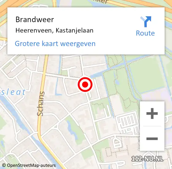 Locatie op kaart van de 112 melding: Brandweer Heerenveen, Kastanjelaan op 27 juni 2021 12:19