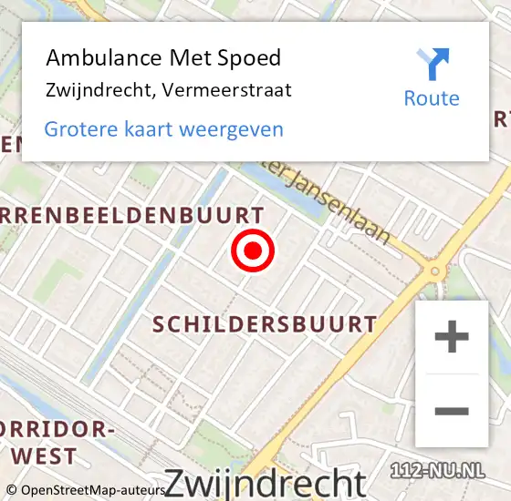 Locatie op kaart van de 112 melding: Ambulance Met Spoed Naar Zwijndrecht, Vermeerstraat op 27 juni 2021 12:25