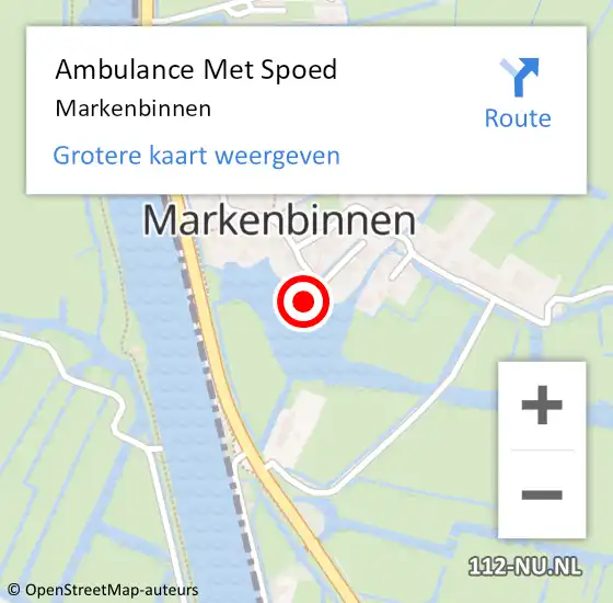 Locatie op kaart van de 112 melding: Ambulance Met Spoed Naar Markenbinnen op 27 juni 2021 12:27