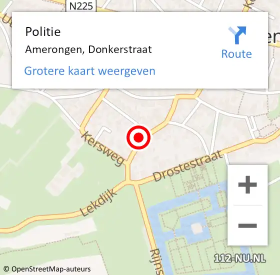 Locatie op kaart van de 112 melding: Politie Amerongen, Donkerstraat op 27 juni 2021 12:28