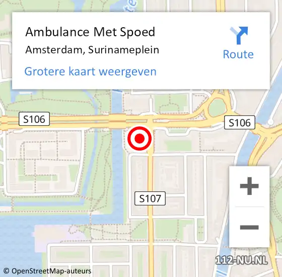 Locatie op kaart van de 112 melding: Ambulance Met Spoed Naar Amsterdam, Surinameplein op 27 juni 2021 13:02