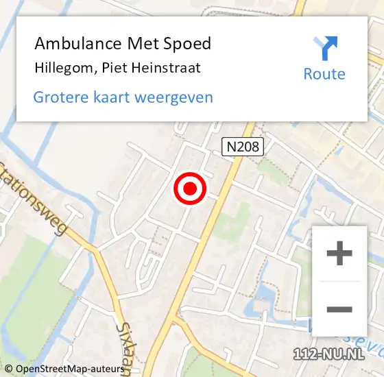 Locatie op kaart van de 112 melding: Ambulance Met Spoed Naar Hillegom, Piet Heinstraat op 27 juni 2021 13:04