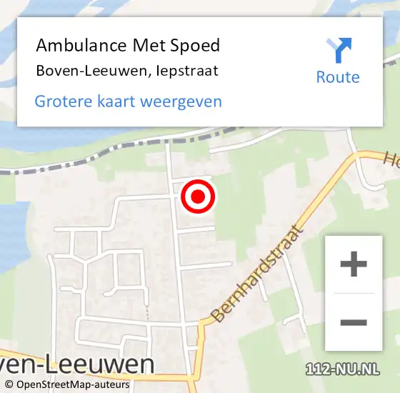 Locatie op kaart van de 112 melding: Ambulance Met Spoed Naar Boven-Leeuwen, Iepstraat op 27 juni 2021 13:17