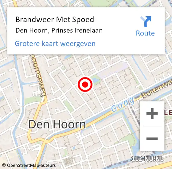 Locatie op kaart van de 112 melding: Brandweer Met Spoed Naar Den Hoorn, Prinses Irenelaan op 27 juni 2021 13:17