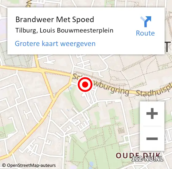 Locatie op kaart van de 112 melding: Brandweer Met Spoed Naar Tilburg, Louis Bouwmeesterplein op 27 juni 2021 13:20