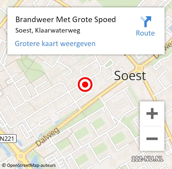 Locatie op kaart van de 112 melding: Brandweer Met Grote Spoed Naar Soest, Klaarwaterweg op 27 juni 2021 13:43