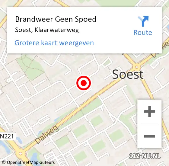 Locatie op kaart van de 112 melding: Brandweer Geen Spoed Naar Soest, Klaarwaterweg op 27 juni 2021 13:48