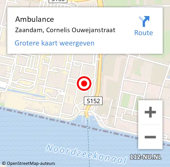 Locatie op kaart van de 112 melding: Ambulance Zaandam, Cornelis Ouwejanstraat op 27 juni 2021 14:11