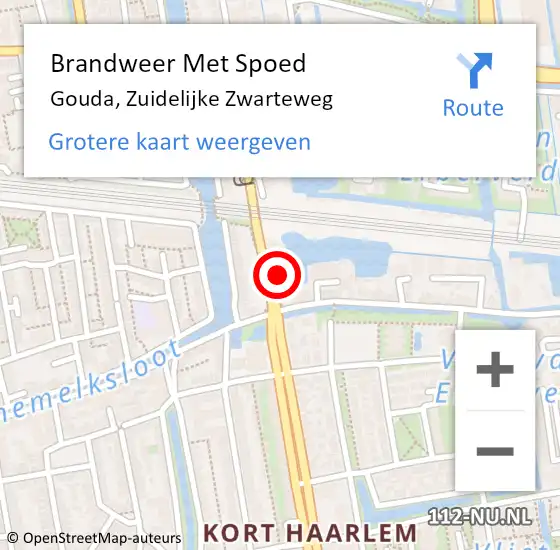 Locatie op kaart van de 112 melding: Brandweer Met Spoed Naar Gouda, Zuidelijke Zwarteweg op 27 juni 2021 14:19