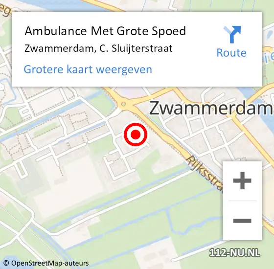 Locatie op kaart van de 112 melding: Ambulance Met Grote Spoed Naar Zwammerdam, C. Sluijterstraat op 27 juni 2021 14:29