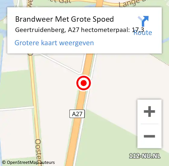 Locatie op kaart van de 112 melding: Brandweer Met Grote Spoed Naar Geertruidenberg, A27 hectometerpaal: 17,3 op 27 juni 2021 14:42