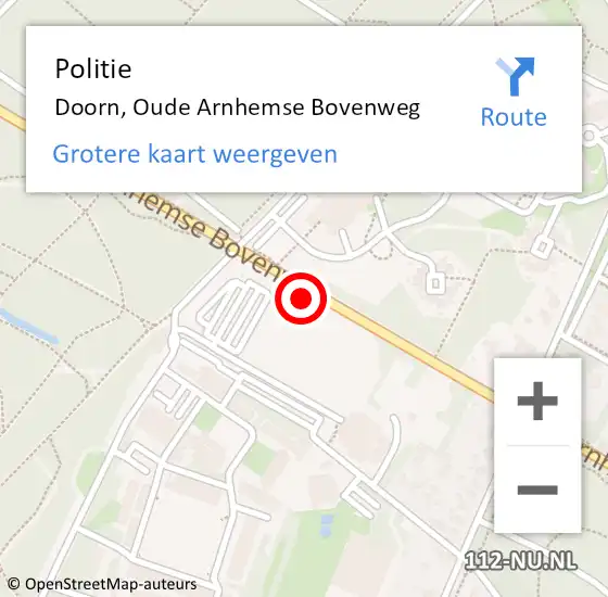 Locatie op kaart van de 112 melding: Politie Doorn, Oude Arnhemse Bovenweg op 27 juni 2021 14:46