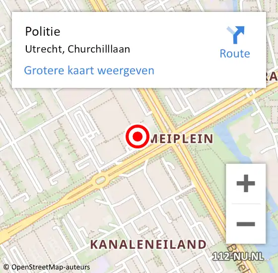 Locatie op kaart van de 112 melding: Politie Utrecht, Churchilllaan op 27 juni 2021 14:59