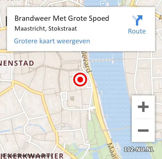 Locatie op kaart van de 112 melding: Brandweer Met Grote Spoed Naar Maastricht, Stokstraat op 27 juni 2021 15:08