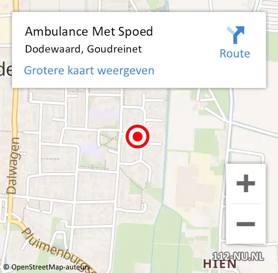 Locatie op kaart van de 112 melding: Ambulance Met Spoed Naar Dodewaard, Goudreinet op 27 juni 2021 15:13