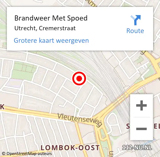 Locatie op kaart van de 112 melding: Brandweer Met Spoed Naar Utrecht, Cremerstraat op 27 juni 2021 15:31