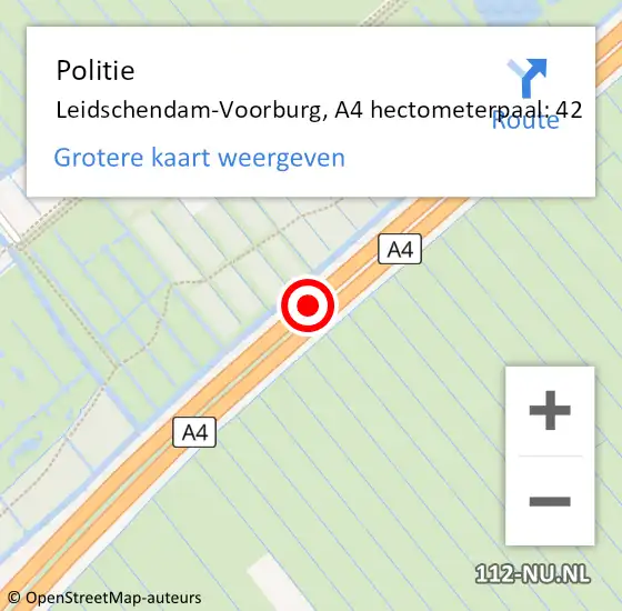 Locatie op kaart van de 112 melding: Politie Leidschendam-Voorburg, A4 hectometerpaal: 42 op 27 juni 2021 15:32