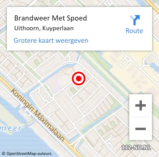 Locatie op kaart van de 112 melding: Brandweer Met Spoed Naar Uithoorn, Kuyperlaan op 27 juni 2021 15:39