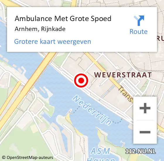 Locatie op kaart van de 112 melding: Ambulance Met Grote Spoed Naar Arnhem, Rijnkade op 27 juni 2021 15:59