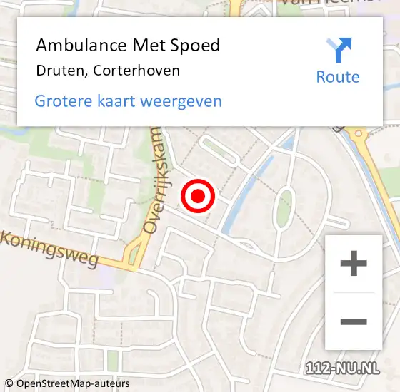 Locatie op kaart van de 112 melding: Ambulance Met Spoed Naar Druten, Corterhoven op 27 juni 2021 16:33