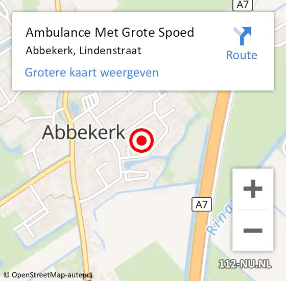 Locatie op kaart van de 112 melding: Ambulance Met Grote Spoed Naar Abbekerk, Lindenstraat op 27 juni 2021 16:53