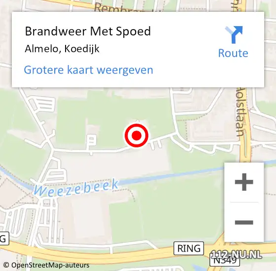 Locatie op kaart van de 112 melding: Brandweer Met Spoed Naar Almelo, Koedijk op 27 juni 2021 17:13