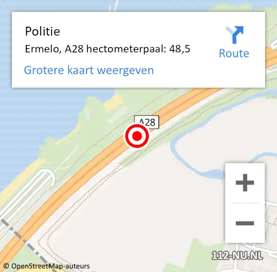 Locatie op kaart van de 112 melding: Politie Ermelo, A28 hectometerpaal: 48,5 op 27 juni 2021 17:20