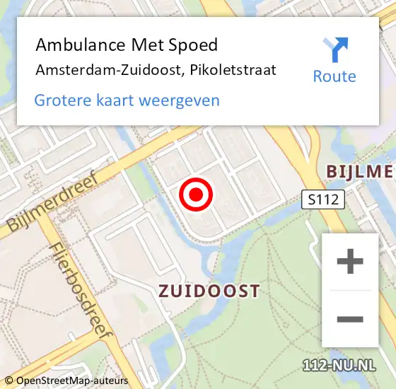 Locatie op kaart van de 112 melding: Ambulance Met Spoed Naar Amsterdam-Zuidoost, Pikoletstraat op 27 juni 2021 17:30