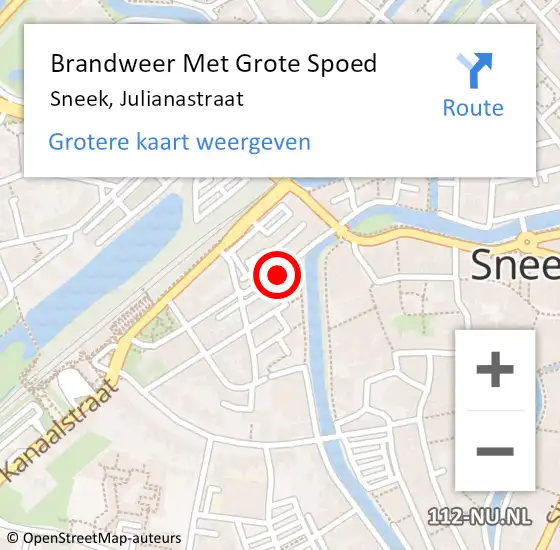 Locatie op kaart van de 112 melding: Brandweer Met Grote Spoed Naar Sneek, Julianastraat op 27 juni 2021 17:53