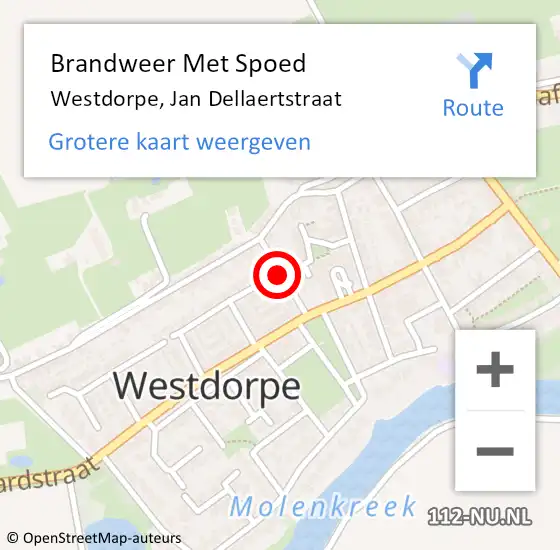 Locatie op kaart van de 112 melding: Brandweer Met Spoed Naar Westdorpe, Jan Dellaertstraat op 27 juni 2021 18:51