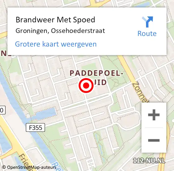 Locatie op kaart van de 112 melding: Brandweer Met Spoed Naar Groningen, Ossehoederstraat op 27 juni 2021 18:53