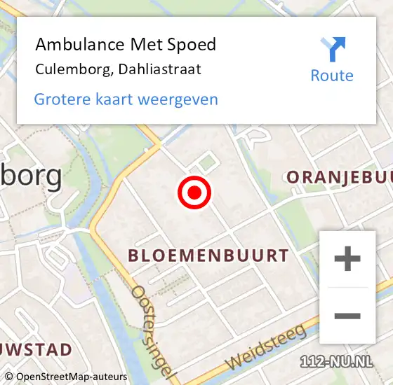 Locatie op kaart van de 112 melding: Ambulance Met Spoed Naar Culemborg, Dahliastraat op 27 juni 2021 19:54