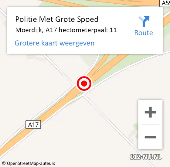 Locatie op kaart van de 112 melding: Politie Met Grote Spoed Naar Moerdijk, A17 hectometerpaal: 11 op 27 juni 2021 20:05