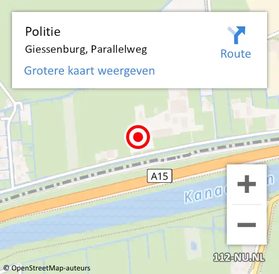 Locatie op kaart van de 112 melding: Politie Giessenburg, Parallelweg op 27 juni 2021 20:12