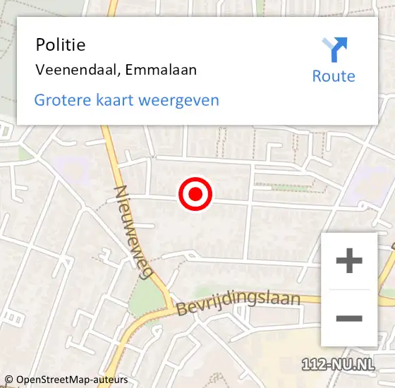 Locatie op kaart van de 112 melding: Politie Veenendaal, Emmalaan op 27 juni 2021 21:02