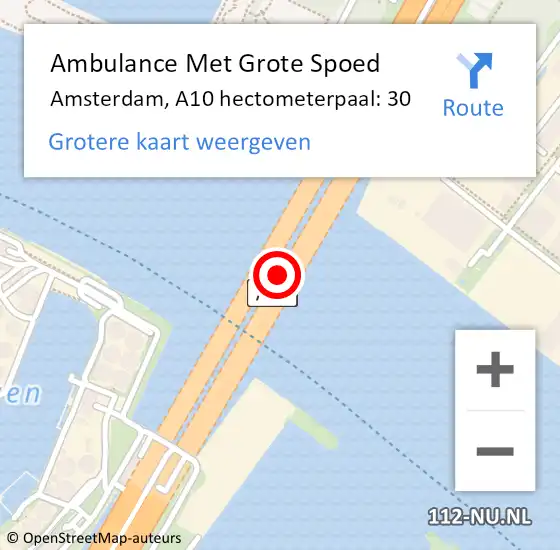 Locatie op kaart van de 112 melding: Ambulance Met Grote Spoed Naar Amsterdam, A10 hectometerpaal: 30 op 27 juni 2021 21:24