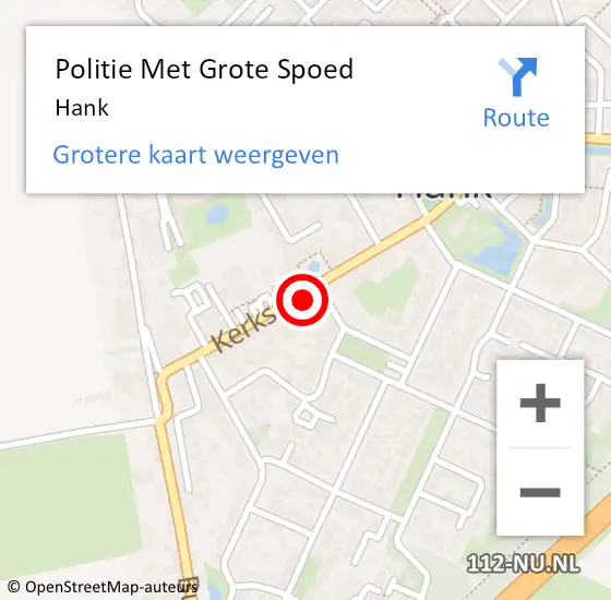 Locatie op kaart van de 112 melding: Politie Met Grote Spoed Naar Hank op 27 juni 2021 21:24